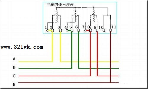 带电流互感器的三相四线电表接线图