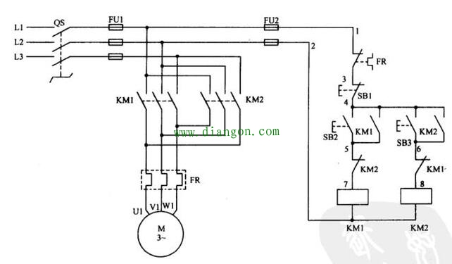 电动机手动正反转控制线路原理 接触器互锁的三相异步